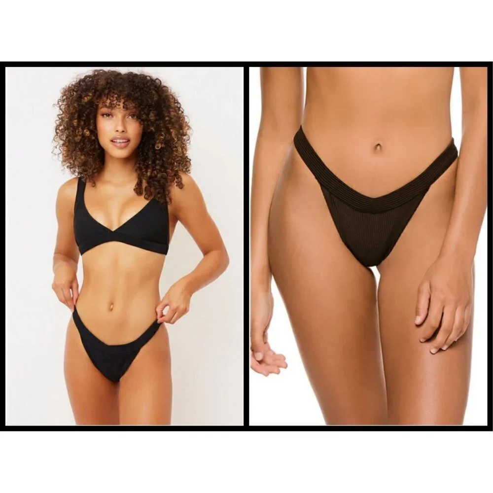 💕FRANKIE'S BIKINIS💕 Grace Cheeky Ribbed Bikini BOTTOM ~ Black XL NWT